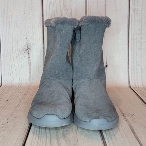 Skechers Gogomat Women's Size 10 Gray Suede Leather Winter Faux Fur Boots - Picture 5 of 11